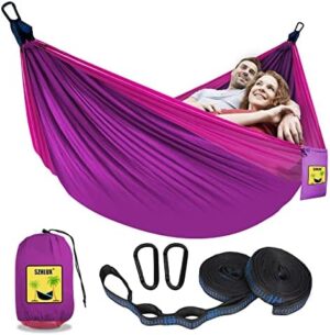 SZHLUX Camping Hammock Double Portable Hammocks Camping Accessories and Camping Gear,Great for Hiking,Outdoor,Beach,Camping, Purple & Pink, Large