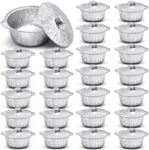 24 Pcs Disposable Aluminum Pot with Lid Round Foil Pans Disposable Cookware Food Container for Vacation Trips Camping Baking Heating Cooking (33.8 oz)