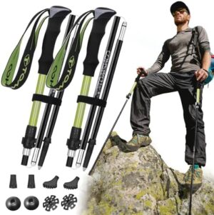 TOMSHOO 2pc Hiking Poles Trekking Poles Collapsible, Ultralight Folding Hiking Stick with Quick Lock System Walking Sticks for Women Men Balance with Extra-Long Foam Handle and Flip Lock