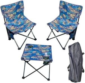 Outdoor Camping Chair Set for Adults (2 Chairs + 1 Table), Folding Chairs & Lightweight Table, Ideal for Backpacking, Fishing, Hiking, Sports, Side Pockets & Cup Holders, Carry Bags