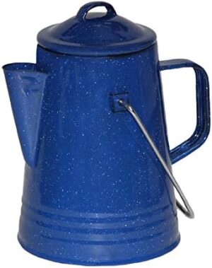 Grip Coffee Percolator (Blue) - Durable Glazed Enamel Steel - Prepare Coffee Over the Fire - Camping, Hiking, Backpacking, Fishing, Hunting - (8 Cups)