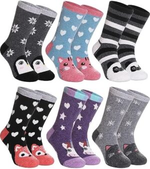 SDBING 6 Pairs Kids Wool Hiking Socks Toddler Boys Girls Winter Warm Cozy Thick Thermal Boot Socks