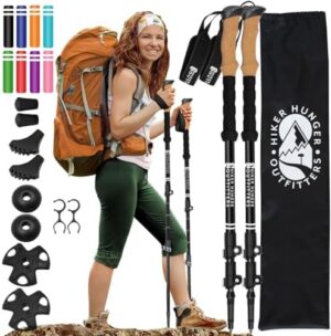 Aircraft Aluminum Trekking Poles by USA Brand - Ultra Strong Lightweight Collapsible Hiking Poles w/Cork Grips & Quick Adjustable Flip Locks