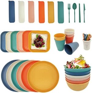 67 Pieces Plastic Dinnerware Set for 6, BPA-free Unbreakable Dinnerware Set for 6 People, The Outdoor Camping Tableware Set in 6 Colors Suitable for Family Dinners - Dishwasher Safe