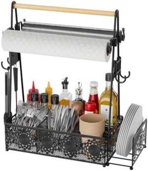 EKNITEY Camping Utensil Grill Holder: BBQ Condiment Griddle Kitchen Organizer With Handle - Caddy Storage For Travel Picnic