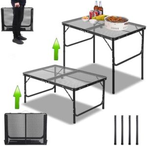 High Portable Grill Tables for Outside,27 Inch Height Adjustable 3×2 Ft Big Mesh Desktop Camping Table,Waterproof & Fireproof Oversized Metal Folding Table for Grill,Lightweight Aluminum Alloy