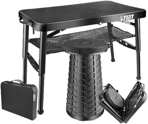 Folding Table and Stool, Small, Black, 4 Foot Outdoor Portable Table, Adjustable Height, Camping, Picnic, RV Table, 55lbs Load-Bearing, Lightweight