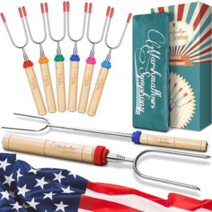 CARPATHEN Marshmallow Roasting Sticks - Set of 6 Rotating Smores Sticks for 4th of July Activities - Extra Long Telescoping Marshmallow Sticks for Fire Pit, Campfire & Bonfire - Camping Accessories