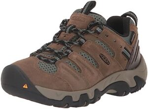 KEEN Women's Headout Low Height Waterproof All Terrain Hiking Shoes, Shitake/Dark Forest, 8.5 US