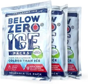 Below Zero Jumbo Reusable Ice Packs for Large Coolers and Lunch Bags – Patent Pending - Colder and Longer Lasting, Up to 48 Hour Cooling Ice Gel Pack - Factory Filled Sealed - 3PK XL 14”x10”