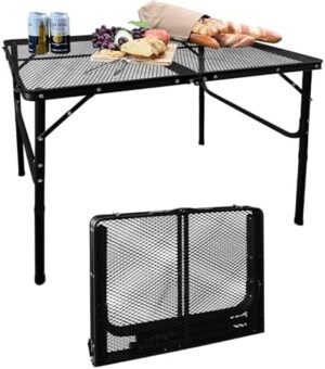 Folding Table & Portable Table with Mesh Desktop, Lightweight & Outdoor Table Portable Grill Table for Outside, Camping, Picnic, Beach and BBQ, RV.. (90X60A)