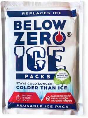 BELOW ZERO Jumbo Size Reusable Ice Packs for Large Coolers and Lunch Bags – Patent Pending Coldest and Longest Lasting Technology, 48 Hour Cooling Ice Gel Pack - Factory Filled Sealed - 2PK XL 14”x10”