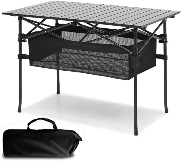 Outdoor Folding Portable Picnic Camping Table, Aluminum Roll-up Table with Easy Carrying Bag, with Mesh Storage Bag for Indoor,Outdoor,Camping, Beach,Backyard, BBQ, Party, Patio, Picnic