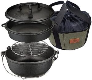 CAMPINGMOON Cast Iron Dutch Oven Frying Pan 7-Quart RounDeep Pot Camping Outdoor 11 Inch DO-28