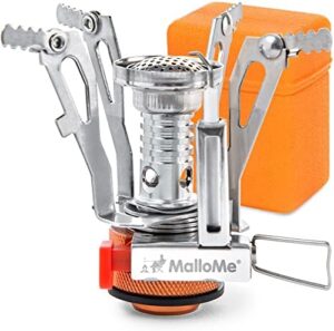 MalloMe Backpacking Stove - Portable Camping Stove - Small Backpack Camp Single Burner for Propane Butane Isobutane Fuel Canister - Mini Pocket Rocket Jet Boiler for Hiking & Gas Cooking