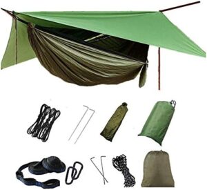 Camping Hammock with Rain Fly Tarp Mosquito Net amaca Heavy Duty Tree Straps Portable Double Parachute Hammock Tent Waterproof Rainfly Set for Camping Hiking Backyard Outdoor Backpacking Travel