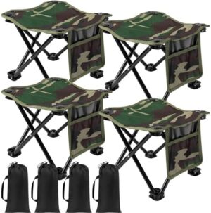 Weysat 4 Pack Camping Stool Portable Folding Stool Summer Camping Stool with Carry Bag Lightweight Foot Portable Seat for Adults Outdoor Hunting Hiking Beach (Green,Camouflage Style)