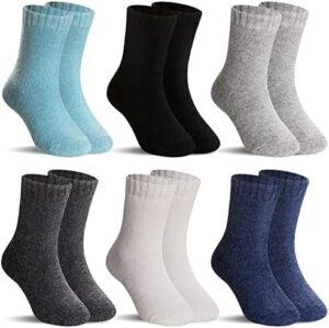 Kids Merino Wool Socks Boys Girls Hiking Boot Winter Thermal Warm Cozy Soft Toddler Thick Crew Socks 6 Pairs