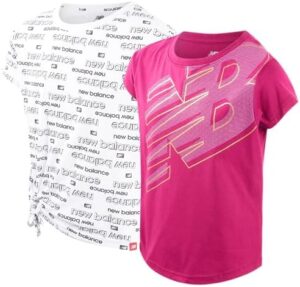 New Balance Girls Active T-Shirt - 2 Pack Performance Short Sleeve and Long Sleeve Tee - Athletic Sports Tee for Girls, 7-16