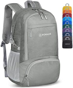 ZOMAKE Lightweight Packable Backpack 30L - Foldable Hiking Backpacks Water Resistant Compact Folding Daypack for Travel(Sliver Grey)