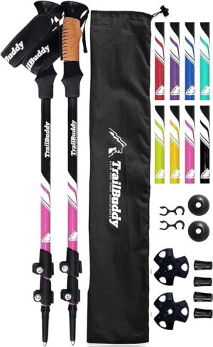 TrailBuddy Trekking Poles - Lightweight, Collapsible Hiking Poles for Backpacking Gear - Pair of 2 Walking Sticks for Hiking, 7075 Aluminum with Cork Grip