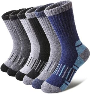 LINEMIN Kids Merino Wool Hiking Socks Toddlers Boys Girls Winter Warm Thick Thermal Boot Cushion Crew Socks 6 Pairs