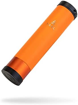 Insulated Flask, 8 oz Double-Walled Vacuum Sealed Stainless Steel, Leak-Proof Drinking Cap, Split Flip Carabiner for Easy Attachment, Searcher Orange