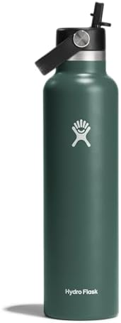 Hydro Flask 24 Oz Stainless Steel Standard Mouth Water Bottle with Flex Straw Cap and Double-Wall Vacuum Insulation