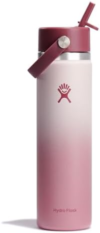 HYDRO FLASK Wide Mouth vacuum insulated stainless steel water bottle with leakproof closeable straw lid for cold water drinks, sports, travel, car and school