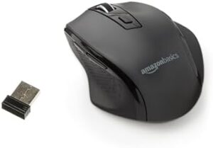 Amazon Basics Ergonomic 2.4 GHz Wireless Optical Mouse, 1000 DPI, Compatible with PC, Chromebook, Mac, Laptop - Black