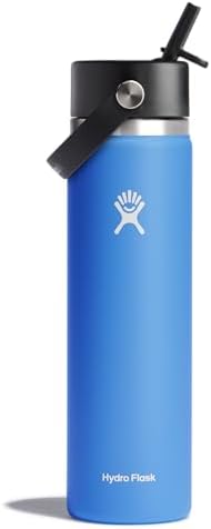 HYDRO FLASK Wide Mouth vacuum insulated stainless steel water bottle with leakproof closeable straw lid for cold water drinks, sports, travel, car and school