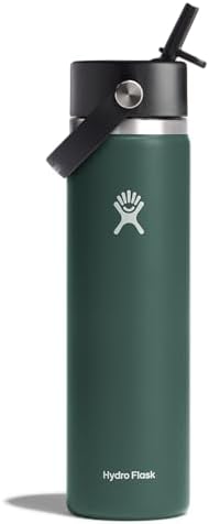 HYDRO FLASK Wide Mouth vacuum insulated stainless steel water bottle with leakproof closeable straw lid for cold water drinks, sports, travel, car and school