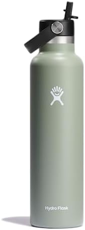 Hydro Flask 24 Oz Stainless Steel Standard Mouth Water Bottle with Flex Straw Cap and Double-Wall Vacuum Insulation