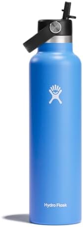 Hydro Flask 24 Oz Stainless Steel Standard Mouth Water Bottle with Flex Straw Cap and Double-Wall Vacuum Insulation