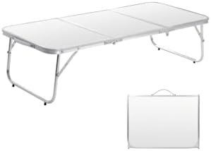 Small Camping Table 3FT Folding Picnic Table Foldable Low Camp Table Portable Short Aluminum Outdoor Floor Short Beach BBQ White 35.2×15.7 inch