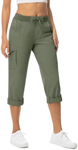 TBMPOY Womens Cargo Capris Lightweight Hiking Pants 6 Pockets Quick Dry Casual Outdoor Trip Loose Shorts Cropped Cotton