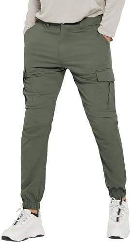 PULI Men's Lightweight Hiking Travel Pants, Slim Fit Stretch Joggers, Waterproof Quick Dry Outdoor Pants with Pockets