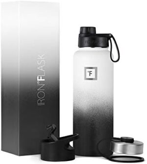 IRON °FLASK Camping & Hiking Hydration Flask, Wide Mouth, 3 Spout Lids, Stainless Steel Outdoor Water Bottle, Double Walled, Insulated Thermos, Metal Canteen - Day & Night, 40 Oz