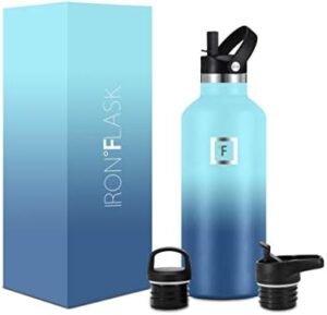 IRON °FLASK Camping & Hiking Hydration Canteens - 3 Lids (Narrow Straw/Spout Lid) Leak Proof Vacuum Insulated Stainless Steel - Hot & Cold Double Walled Sports Water Bottle