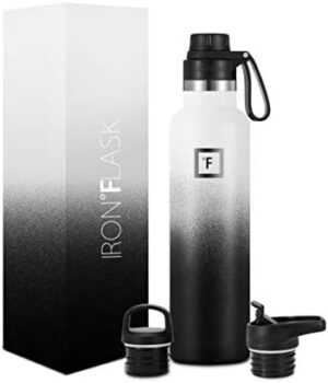 IRON °FLASK Camping & Hiking Hydration Canteens - 3 Lids (Narrow Spout Lid) Leak Proof Vacuum Insulated Stainless Steel - Hot & Cold Double Walled Sports Water Bottle - Day & Night, 24 Oz