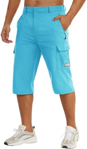 TACVASEN Men's Capri Pants Long Shorts Below Knee Cargo Shorts 3/4 Hiking Lightweight Quick Dry with Pockets for Workout