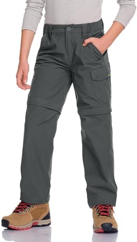 CQR Kids Youth Hiking Cargo Pants, UPF 50+ Quick Dry Convertible Zip Off Pants, Outdoor Camping Pants