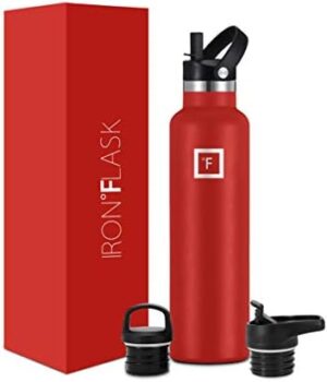 IRON °FLASK Camping & Hiking Hydration Canteens - 3 Lids (Narrow Straw/Spout Lid) Leak Proof Vacuum Insulated Stainless Steel - Hot & Cold Double Walled Sports Water Bottle