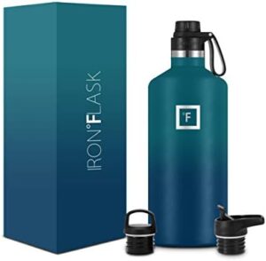 IRON °FLASK Camping & Hiking Hydration Canteens - 3 Lids (Narrow Straw/Spout Lid) Leak Proof Vacuum Insulated Stainless Steel - Hot & Cold Double Walled Sports Water Bottle