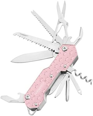 FantastiCAR 15 in 1 Multi-tool with Cute Hearts, EDC Folding Pocket Knife with Premium Gift Box for Camping, Fishing, Hunting, Survival, Outdoor (Pink Hearts)