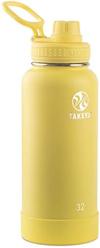 Takeya Actives 32 oz Vacuum Insulated Stainless Steel Water Bottle with Spout Lid, Premium Quality, Canary