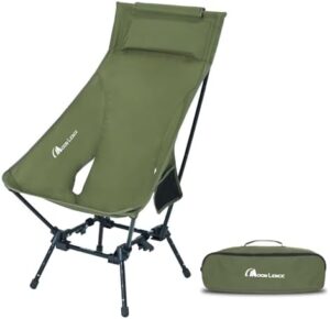 MOON LENCE Camping Chairs for Adults, Adjustable Oversize Beach Chair Lawn Chair with High Back - Large Capacity, Heavy Duty - Backpacking Chair Folding Chair for Hiking Fishing, Green