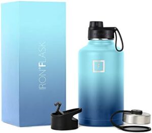 IRON °FLASK Camping & Hiking Hydration Flask, Wide Mouth, 3 Spout Lids, Stainless Steel Outdoor Water Bottle, Double Walled, Insulated Thermos, Metal Canteen - Blue Waves, 64 Oz