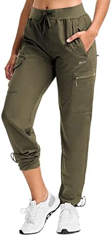 BVVU Women's Cargo Joggers Lightweight Quick Dry Hiking Pants Outdoor Waterproof Athletic Workout Pants with Zipper Pockets