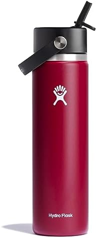 HYDRO FLASK Wide Mouth vacuum insulated stainless steel water bottle with leakproof closeable straw lid for cold water drinks, sports, travel, car and school